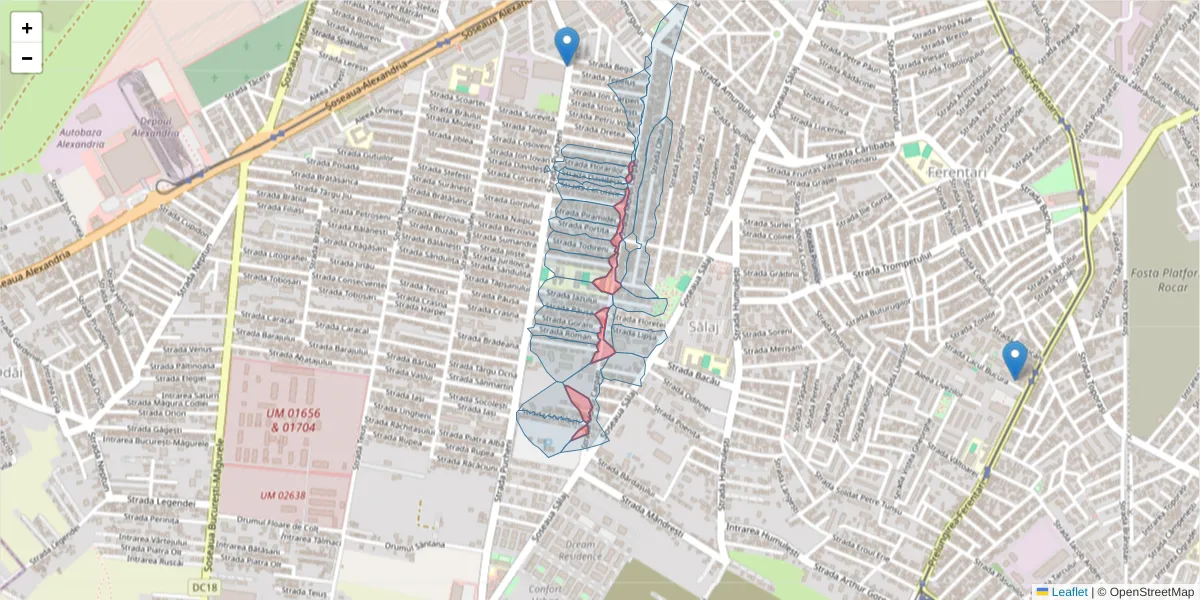 Hartă a codului poștal  și a codurilor poștale învecinate