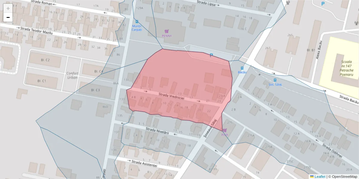 Hartă a codului poștal  și a codurilor poștale învecinate
