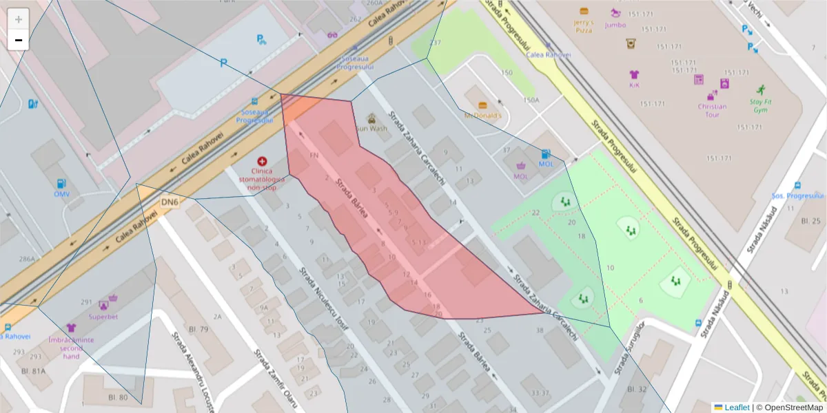 Hartă a codului poștal  și a codurilor poștale învecinate