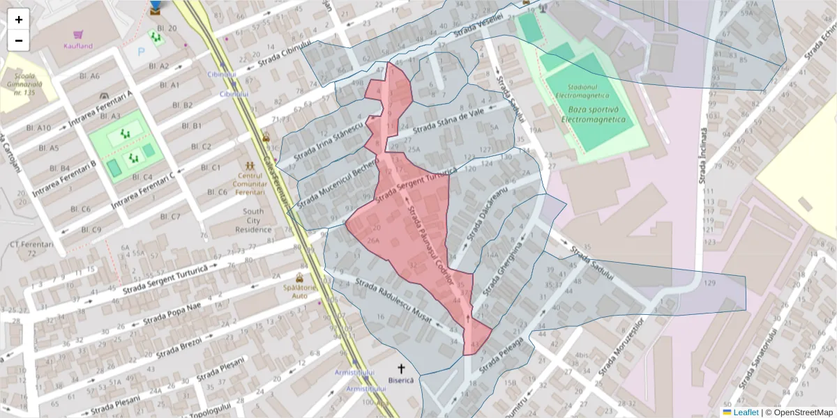 Hartă a codului poștal  și a codurilor poștale învecinate