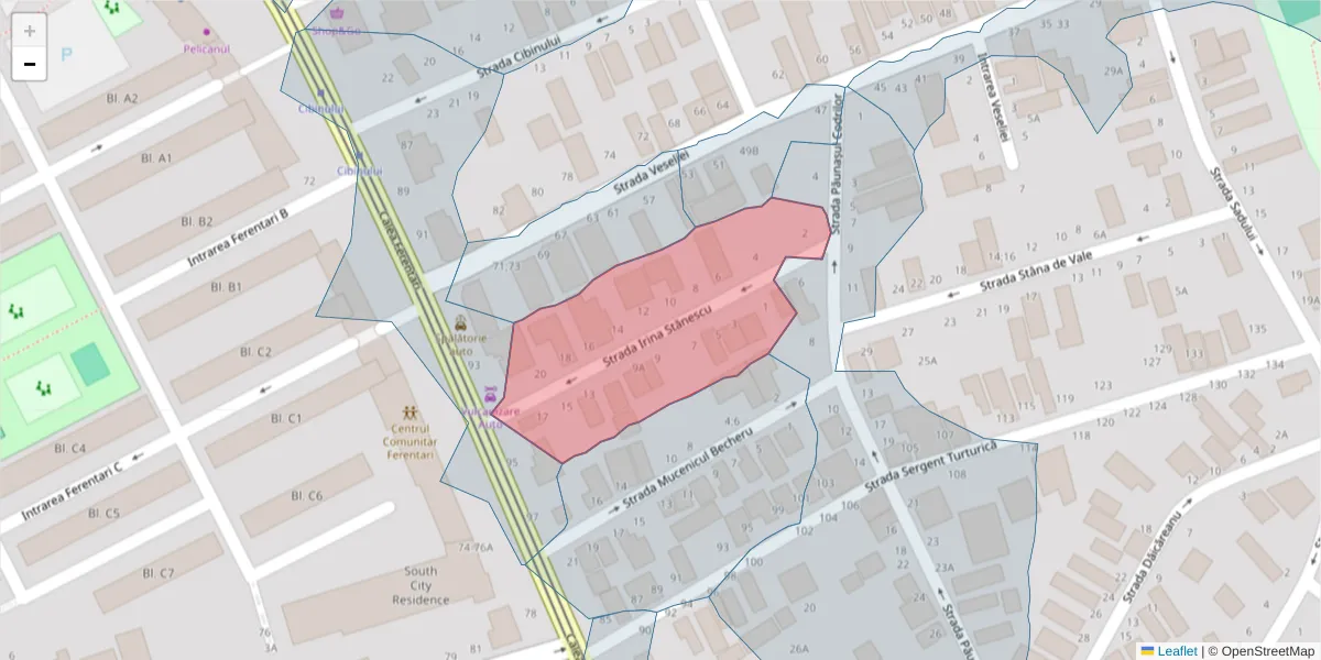 Hartă a codului poștal  și a codurilor poștale învecinate