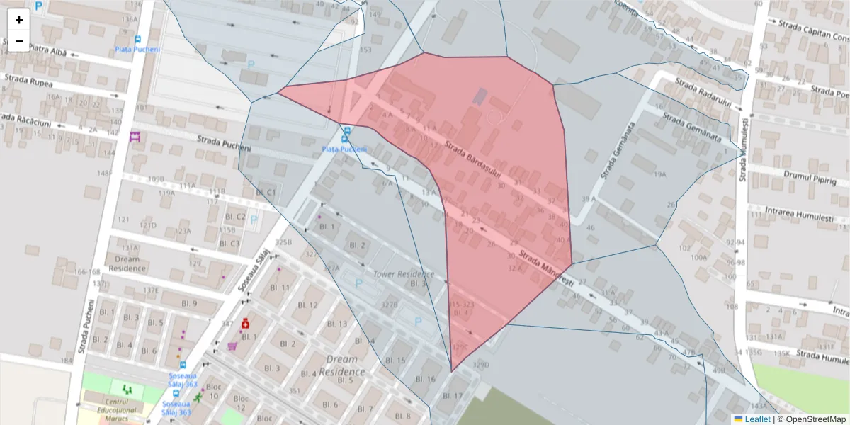 Hartă a codului poștal  și a codurilor poștale învecinate