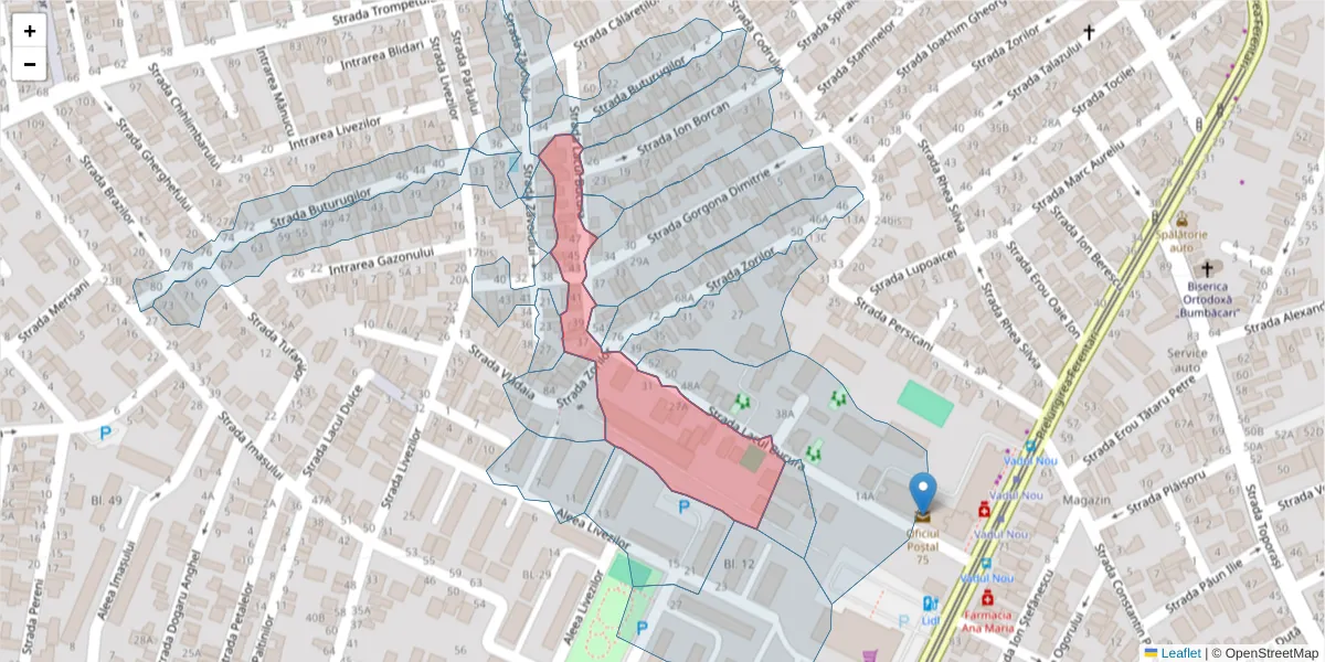 Hartă a codului poștal  și a codurilor poștale învecinate