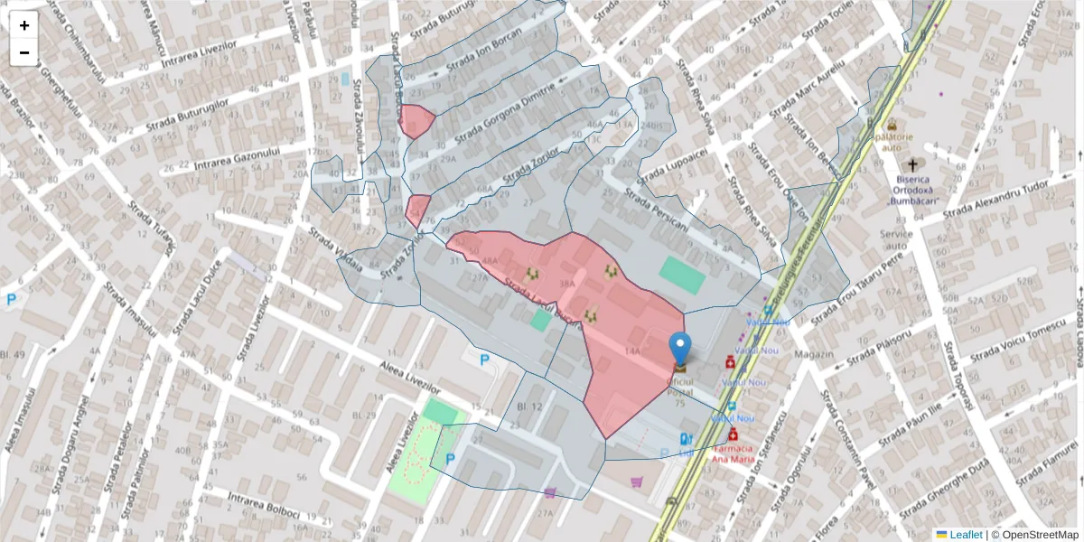 Hartă a codului poștal  și a codurilor poștale învecinate