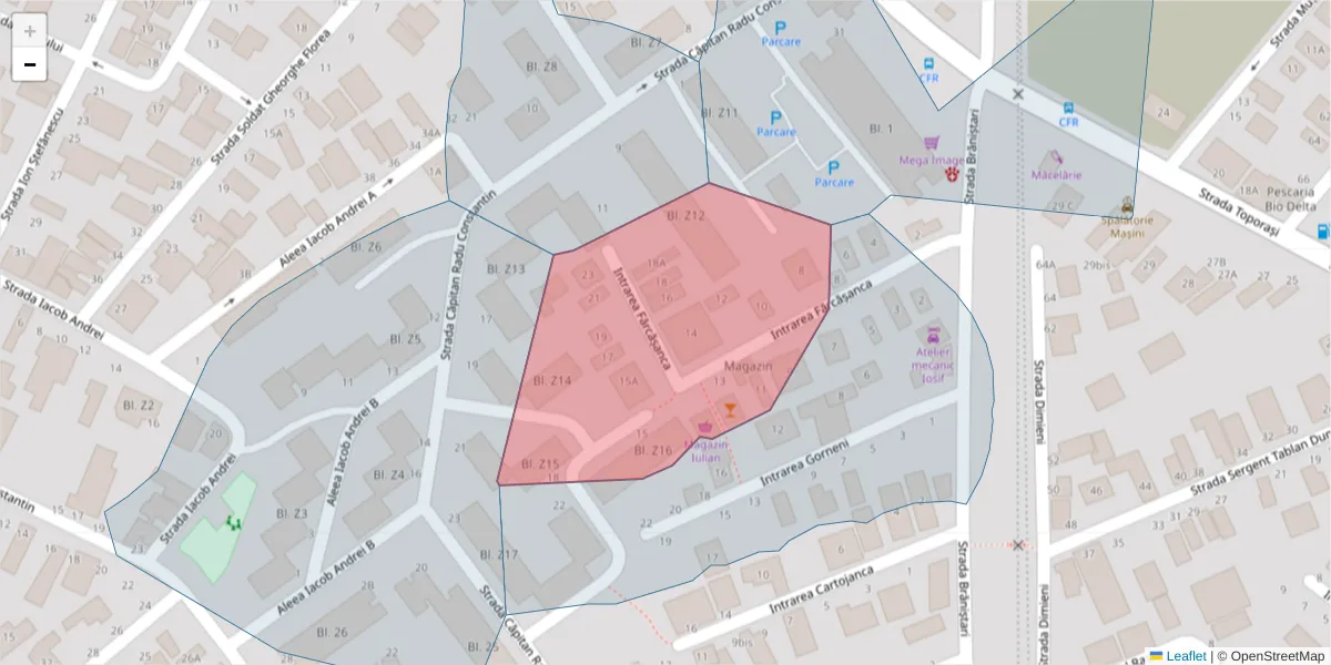 Hartă a codului poștal  și a codurilor poștale învecinate