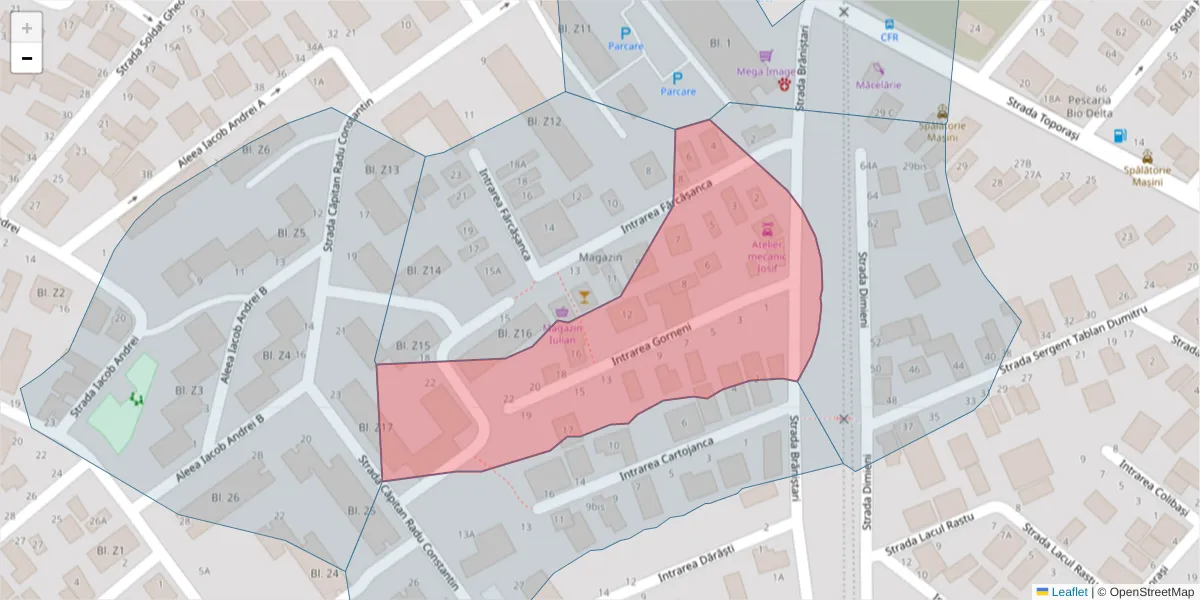Hartă a codului poștal  și a codurilor poștale învecinate