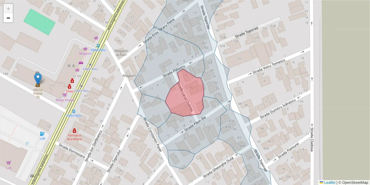 Hartă a codului poștal  și a codurilor poștale învecinate