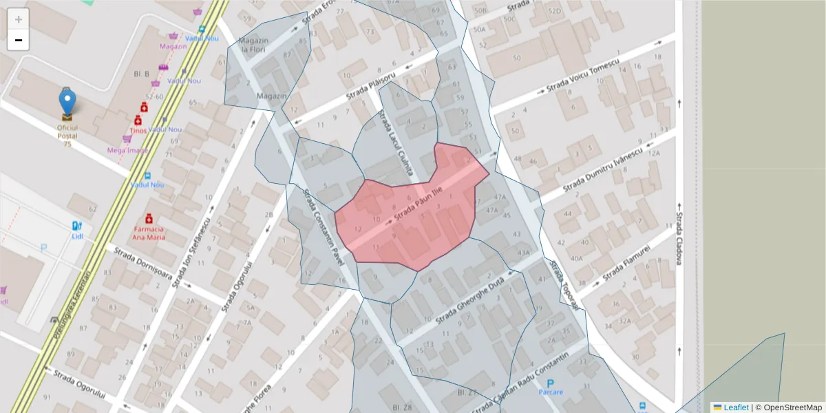 Hartă a codului poștal  și a codurilor poștale învecinate