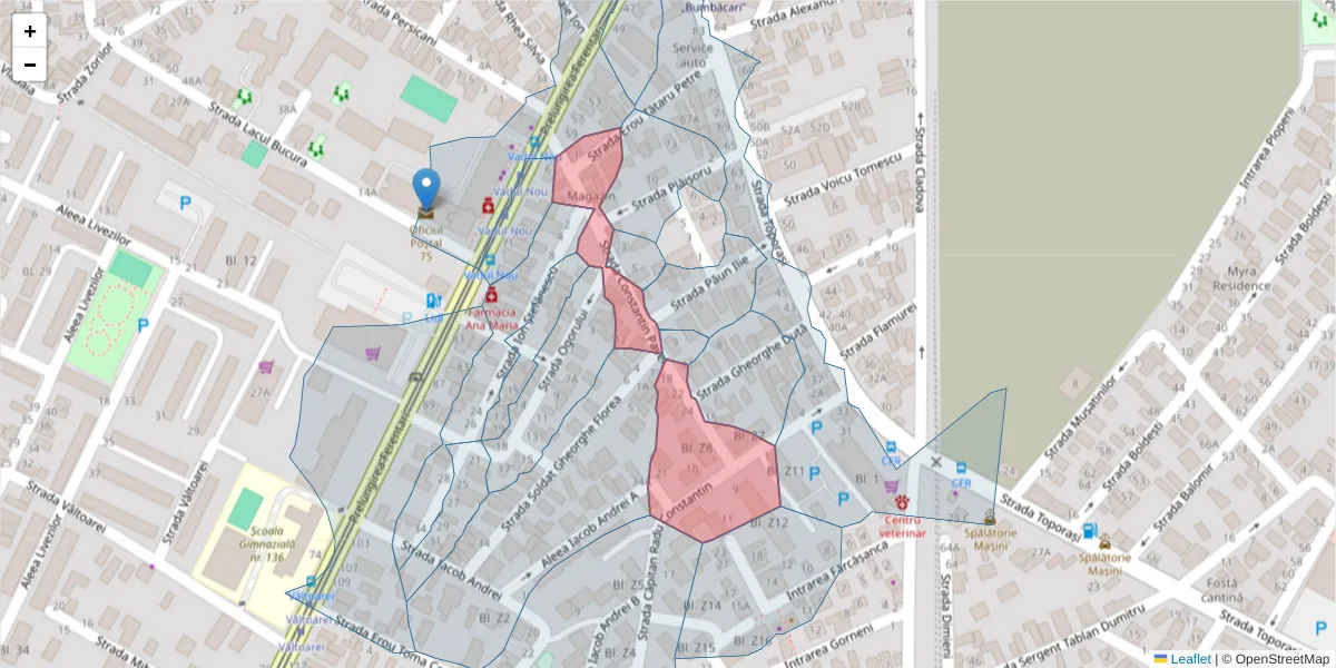 Hartă a codului poștal  și a codurilor poștale învecinate