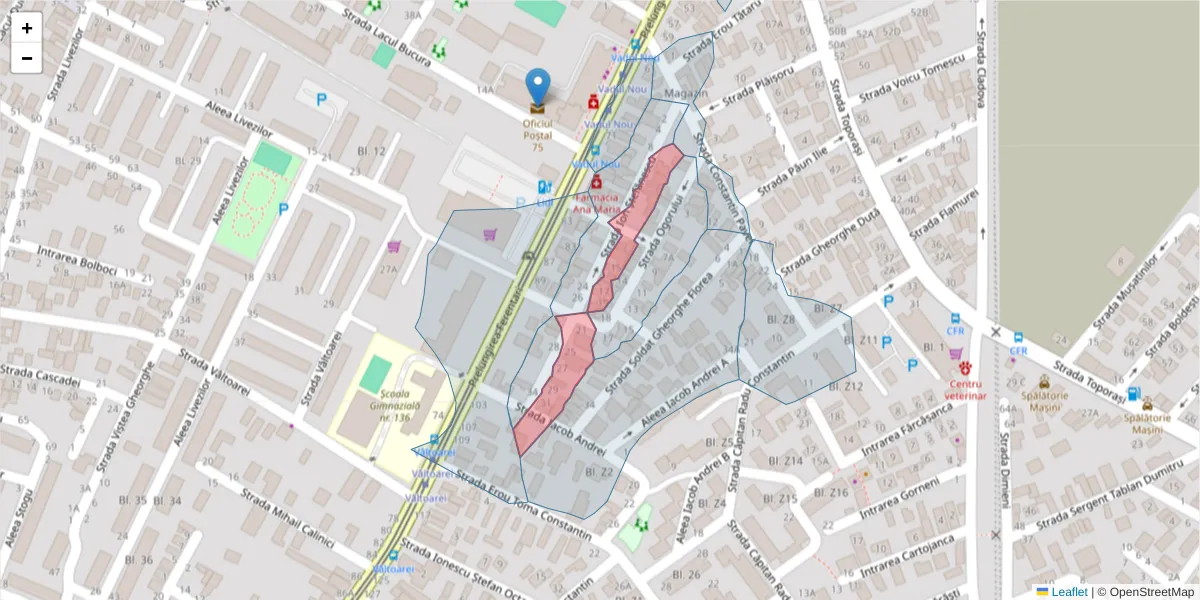 Hartă a codului poștal  și a codurilor poștale învecinate