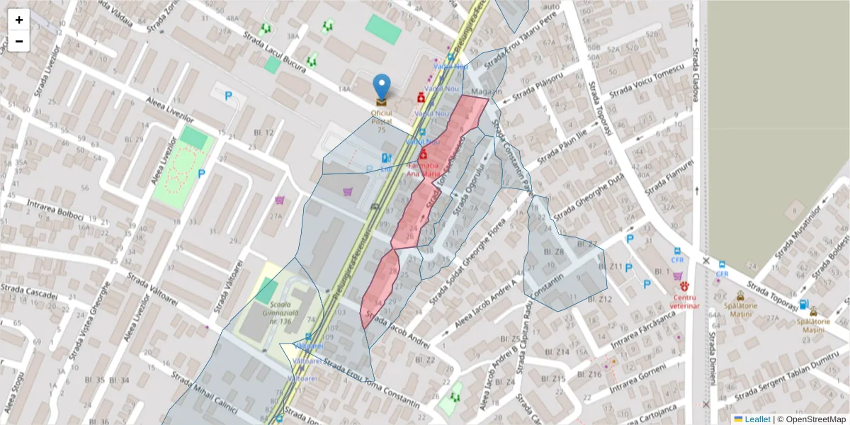 Hartă a codului poștal  și a codurilor poștale învecinate