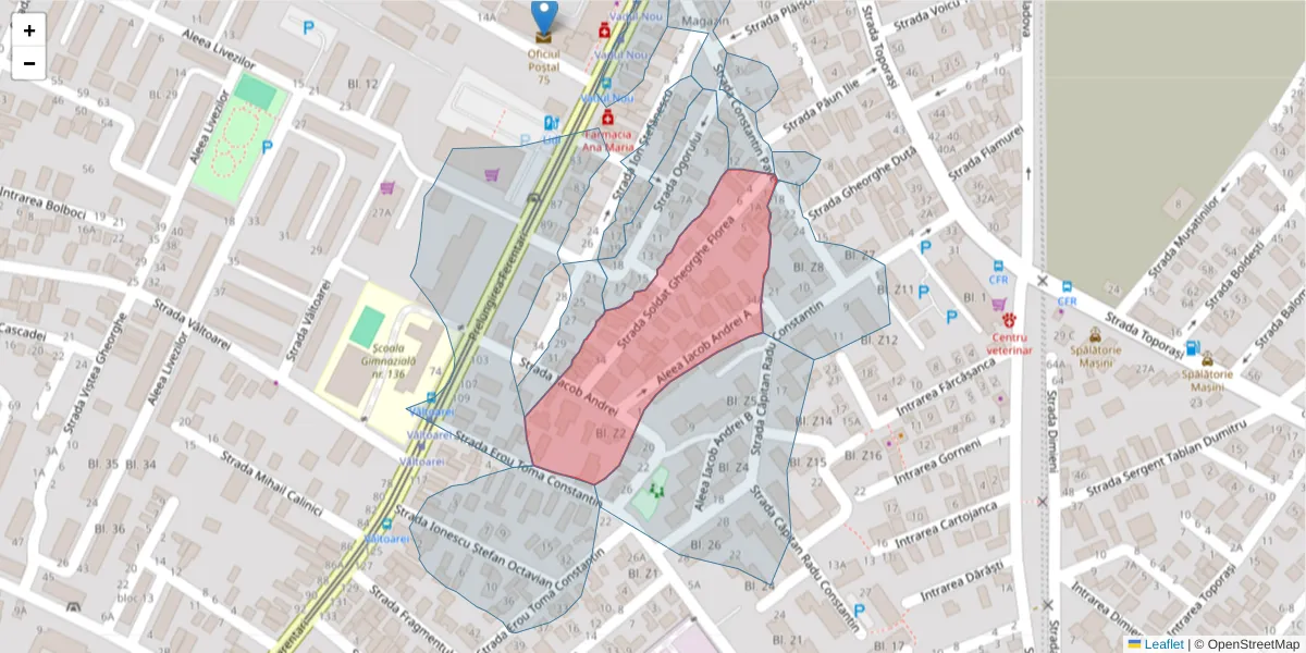 Hartă a codului poștal  și a codurilor poștale învecinate