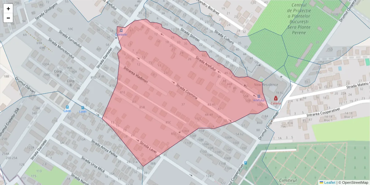 Hartă a codului poștal  și a codurilor poștale învecinate