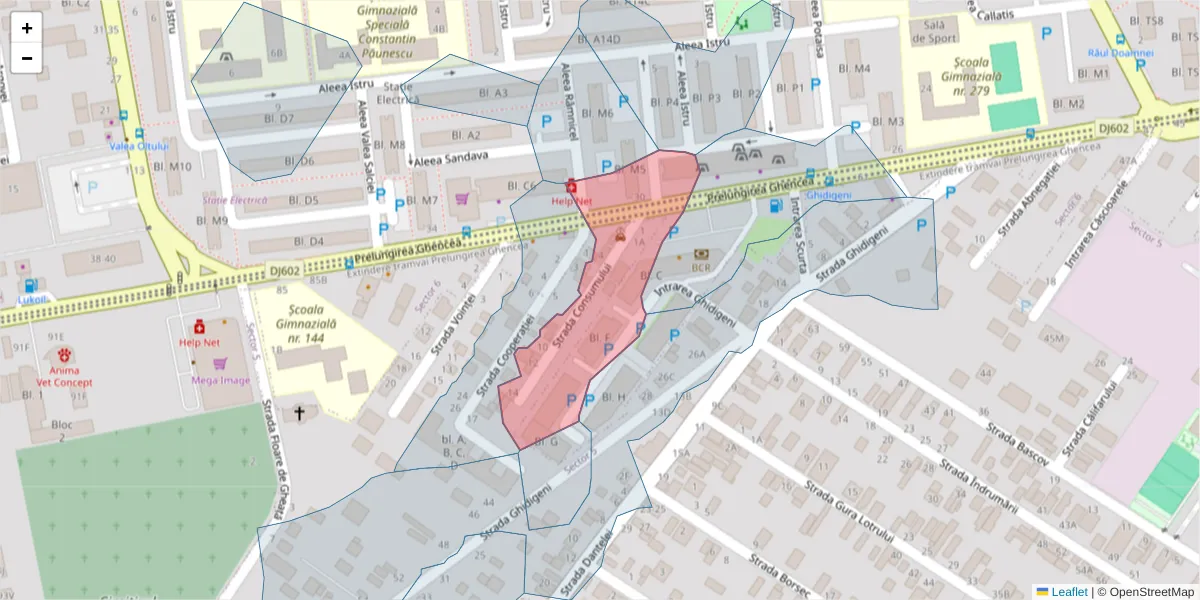 Hartă a codului poștal  și a codurilor poștale învecinate