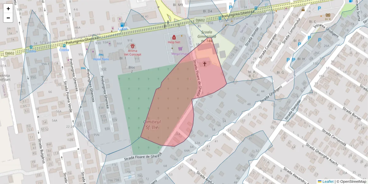 Hartă a codului poștal  și a codurilor poștale învecinate
