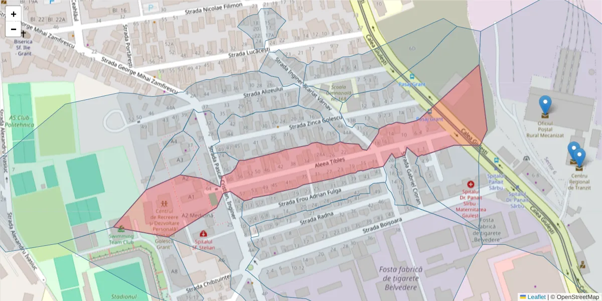Hartă a codului poștal  și a codurilor poștale învecinate