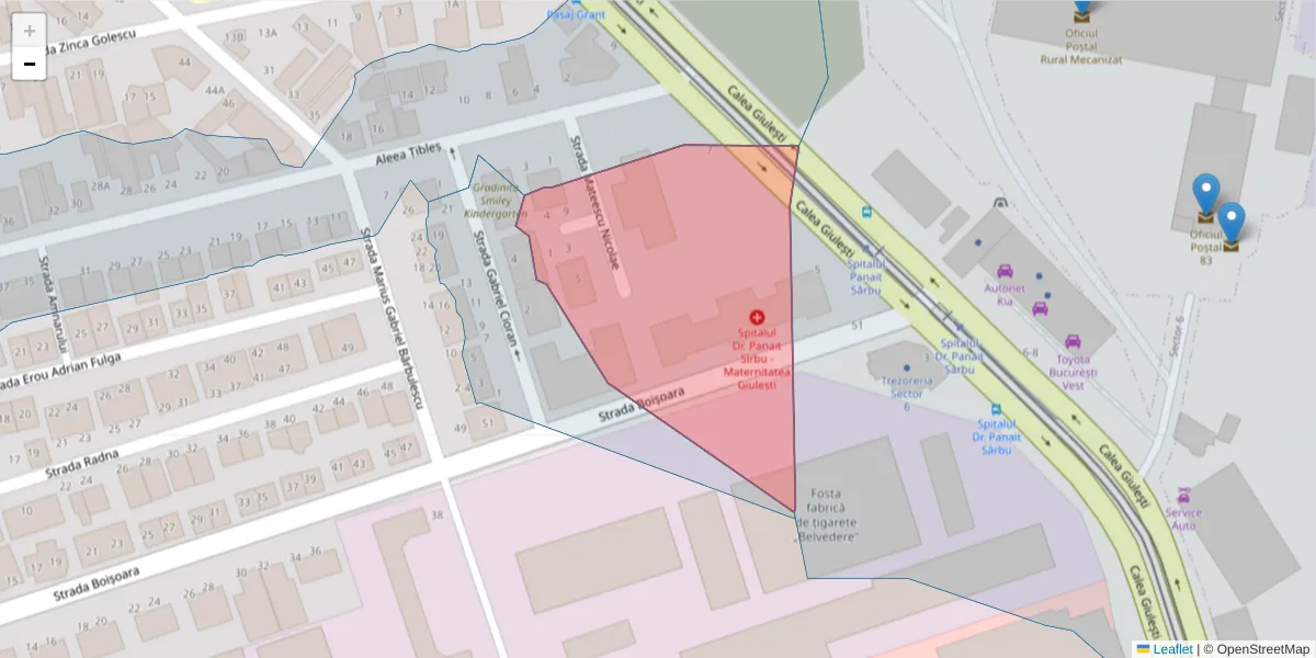 Hartă a codului poștal  și a codurilor poștale învecinate