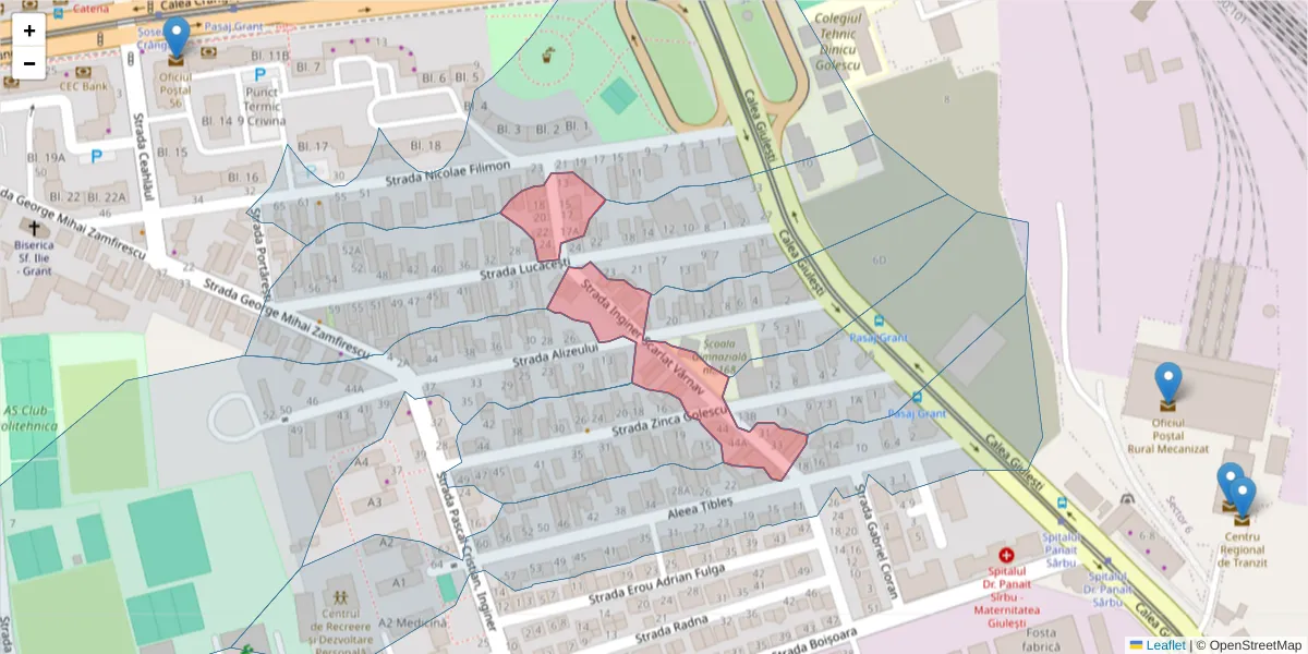 Hartă a codului poștal  și a codurilor poștale învecinate