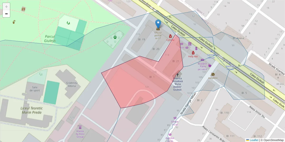 Hartă a codului poștal  și a codurilor poștale învecinate