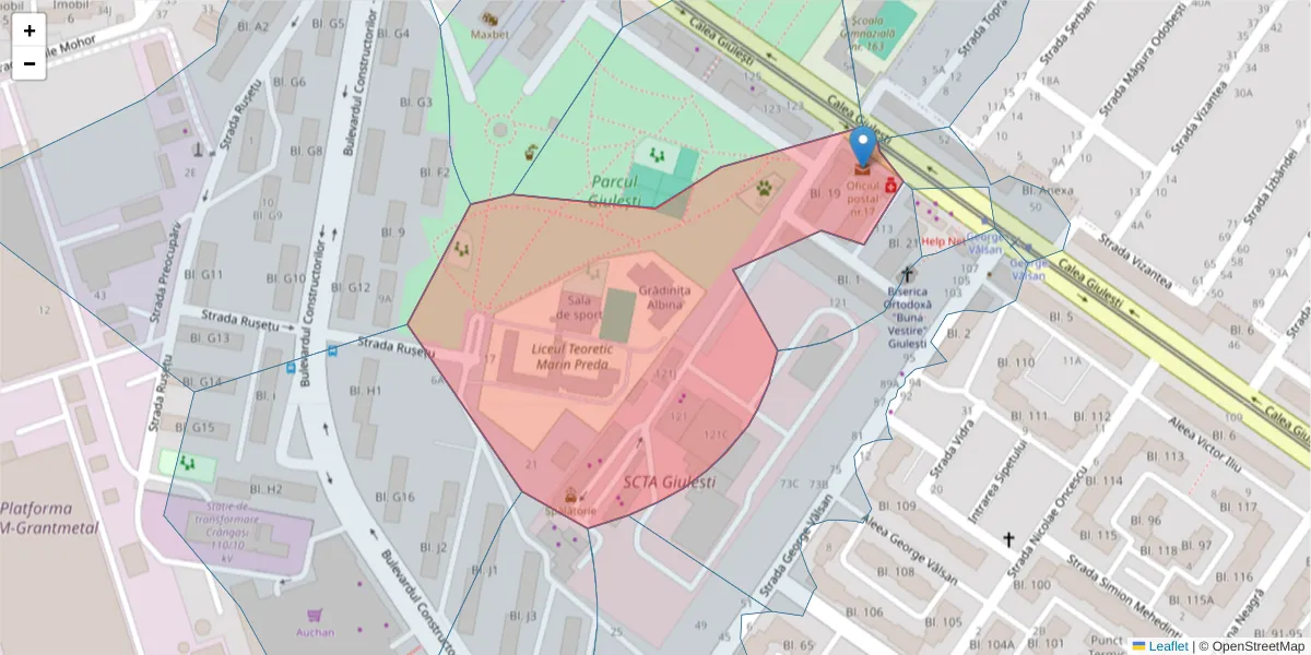 Hartă a codului poștal  și a codurilor poștale învecinate