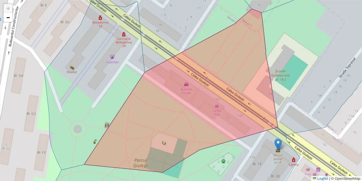 Hartă a codului poștal  și a codurilor poștale învecinate