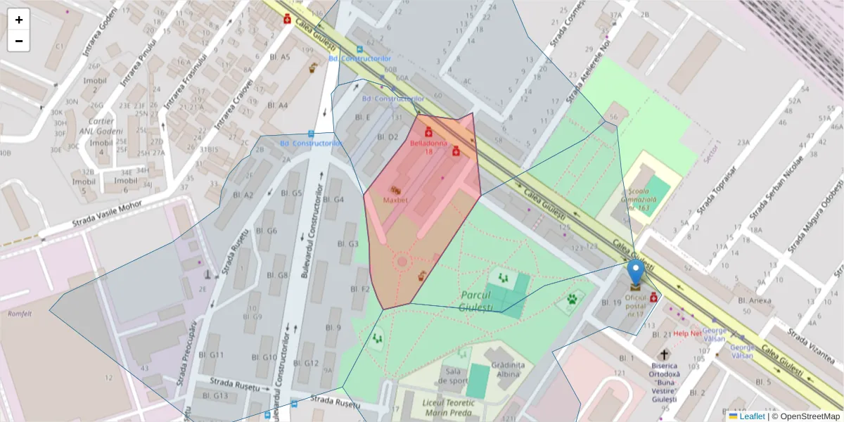 Hartă a codului poștal  și a codurilor poștale învecinate