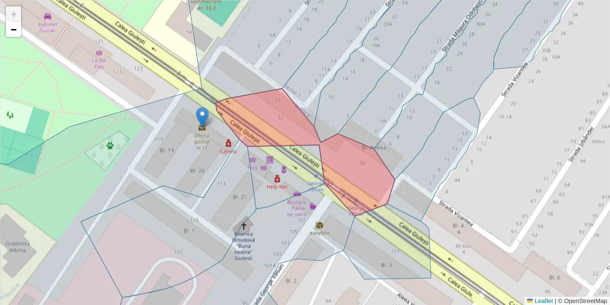 Hartă a codului poștal  și a codurilor poștale învecinate