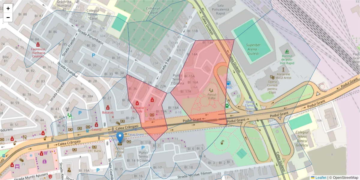 Hartă a codului poștal  și a codurilor poștale învecinate