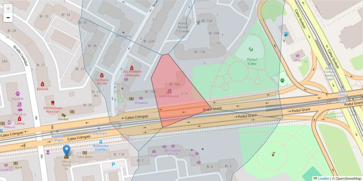 Hartă a codului poștal  și a codurilor poștale învecinate