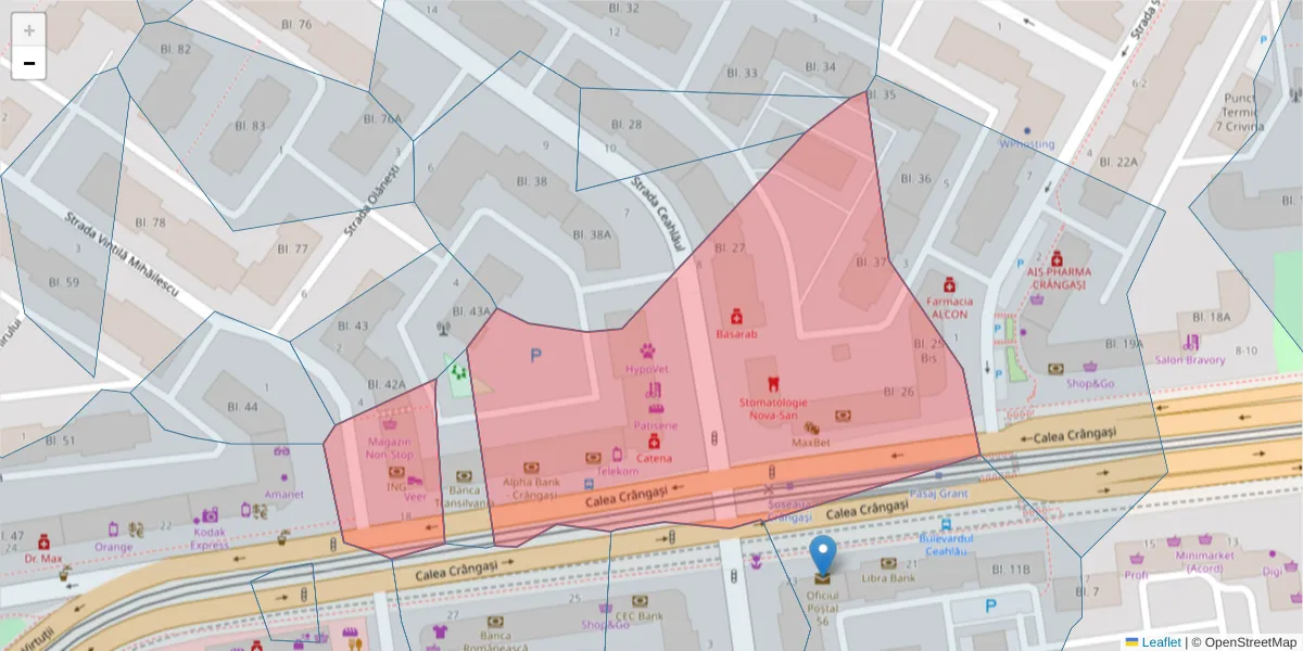 Hartă a codului poștal  și a codurilor poștale învecinate