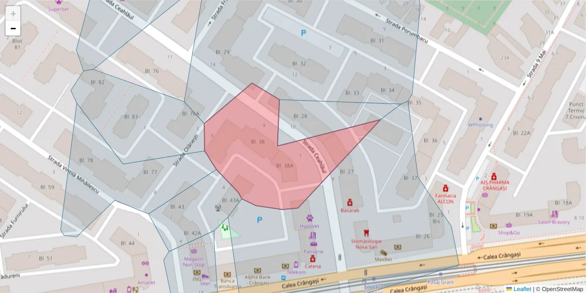 Hartă a codului poștal  și a codurilor poștale învecinate