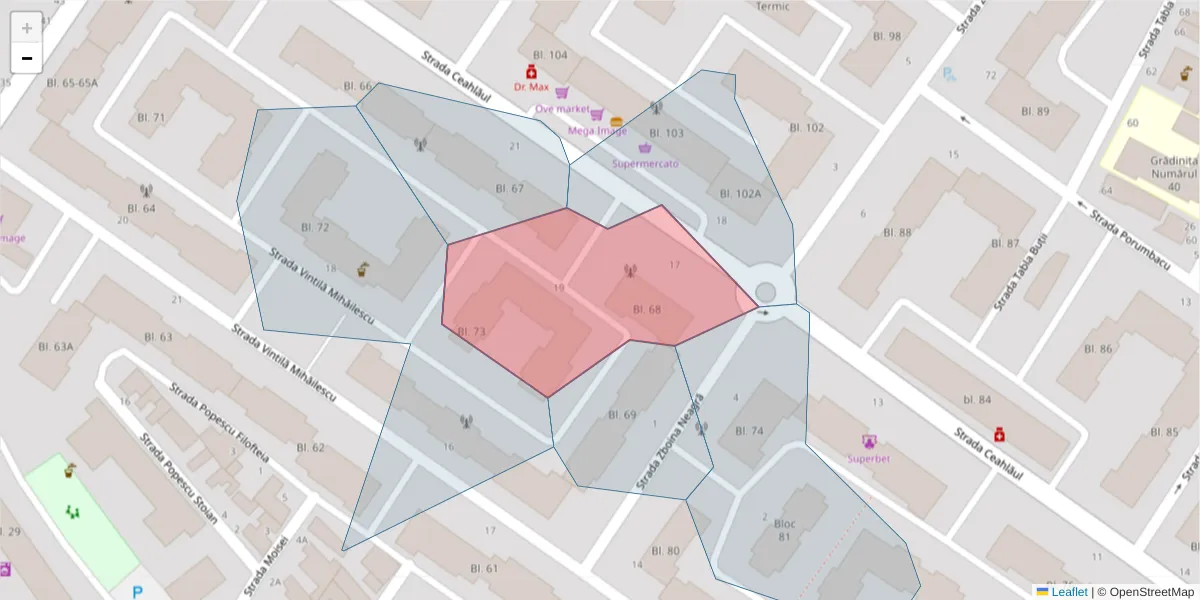 Hartă a codului poștal  și a codurilor poștale învecinate