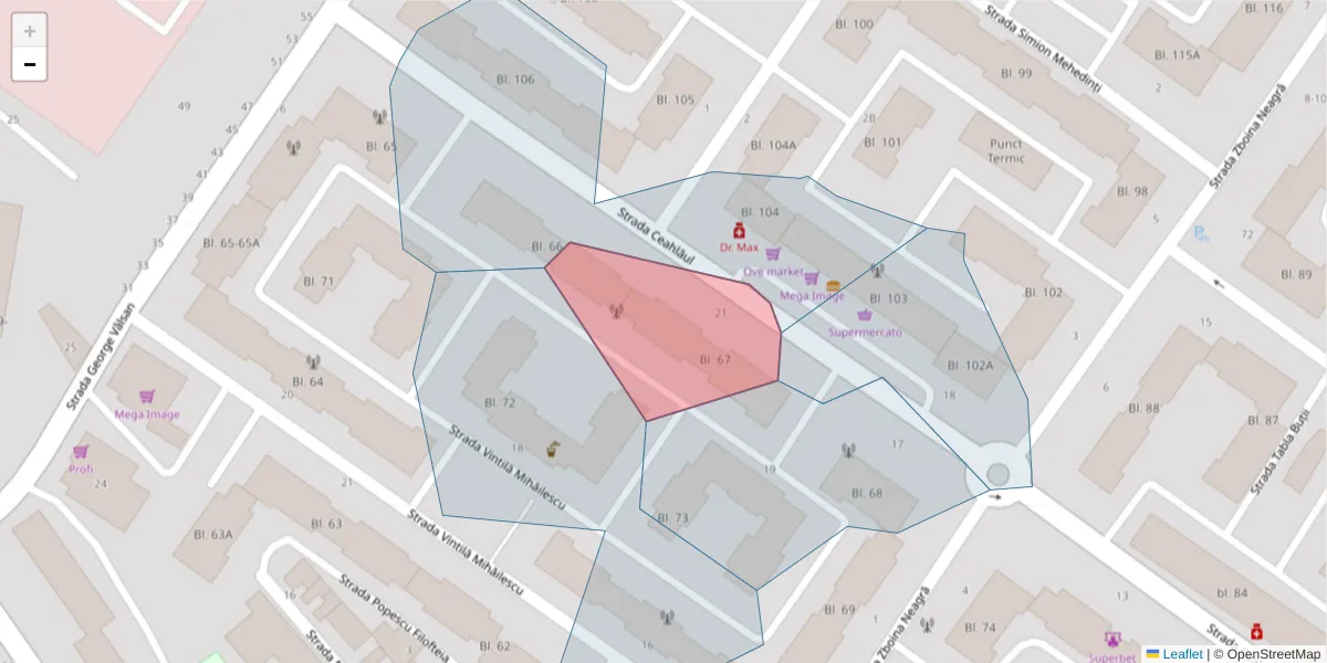 Hartă a codului poștal  și a codurilor poștale învecinate