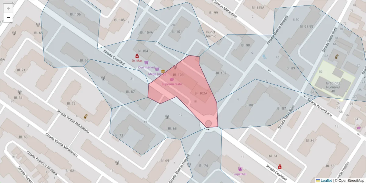 Hartă a codului poștal  și a codurilor poștale învecinate