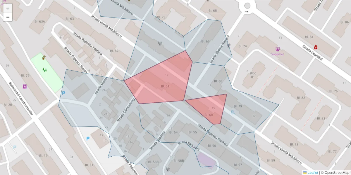 Hartă a codului poștal  și a codurilor poștale învecinate