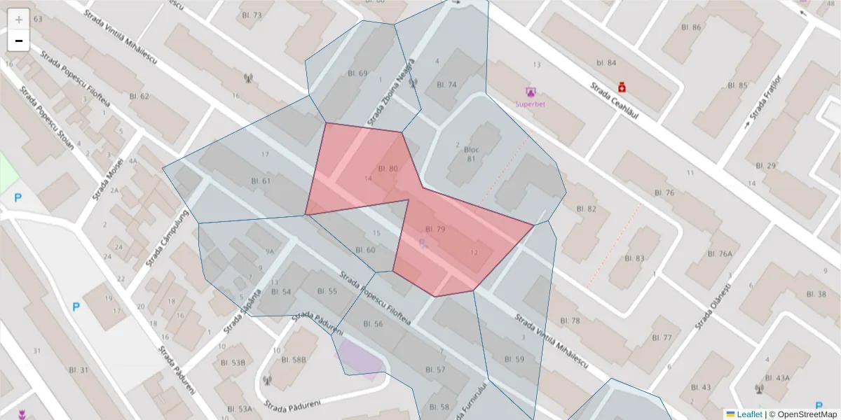 Hartă a codului poștal  și a codurilor poștale învecinate