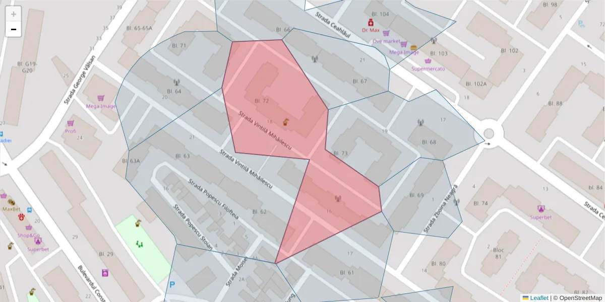 Hartă a codului poștal  și a codurilor poștale învecinate