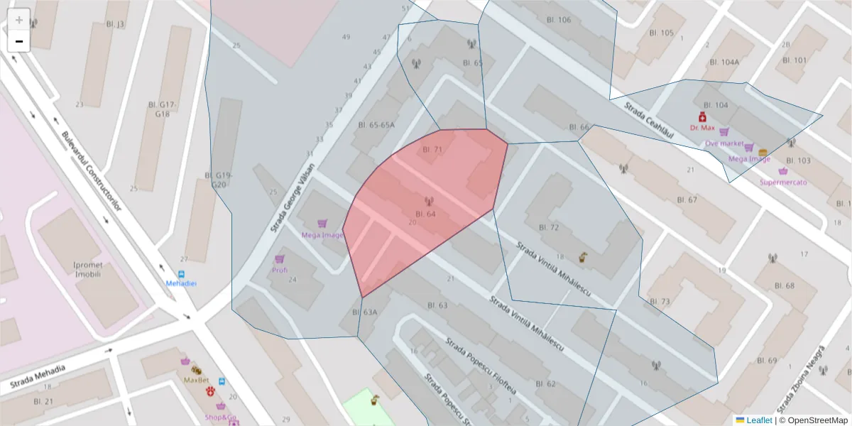 Hartă a codului poștal  și a codurilor poștale învecinate