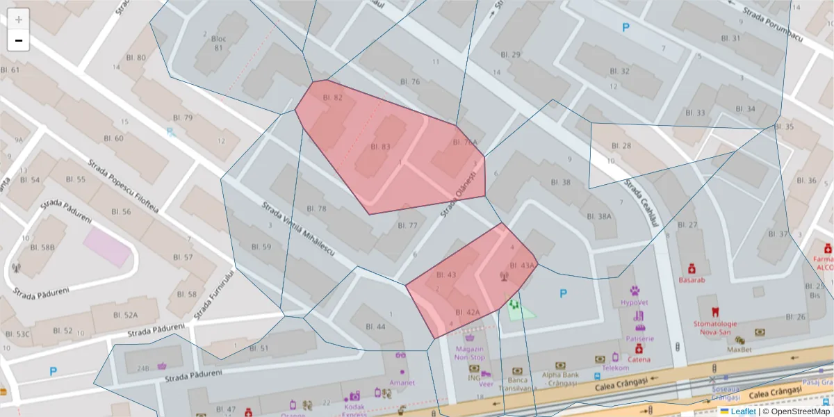 Hartă a codului poștal  și a codurilor poștale învecinate