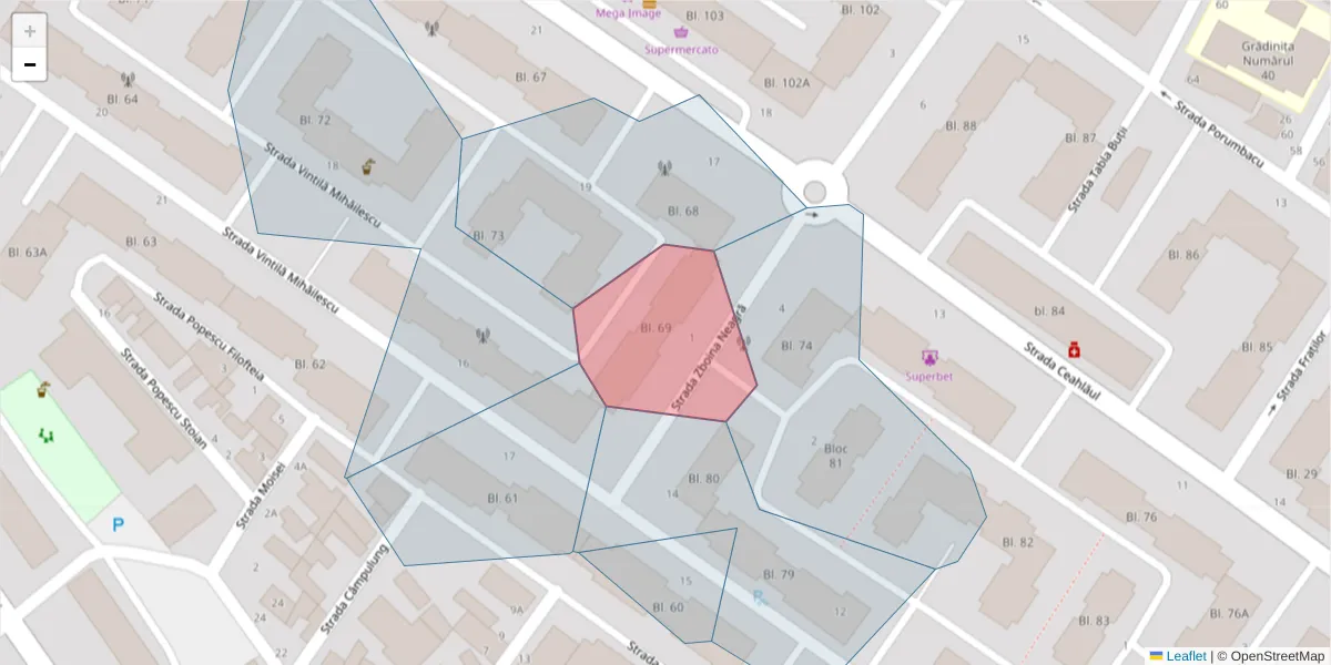 Hartă a codului poștal  și a codurilor poștale învecinate