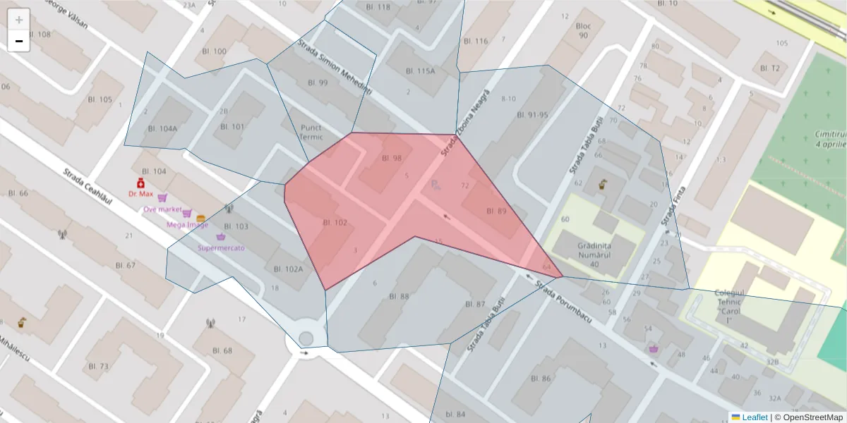 Hartă a codului poștal  și a codurilor poștale învecinate