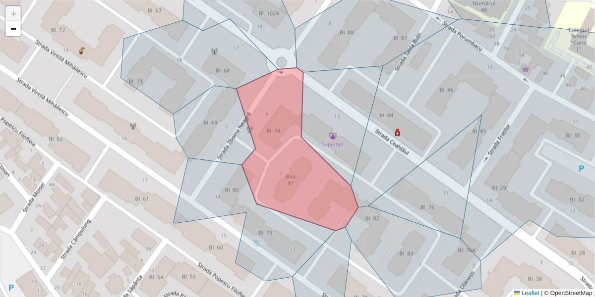 Hartă a codului poștal  și a codurilor poștale învecinate