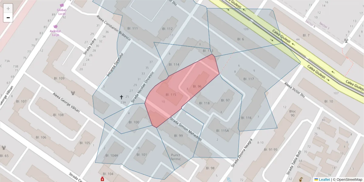 Hartă a codului poștal  și a codurilor poștale învecinate