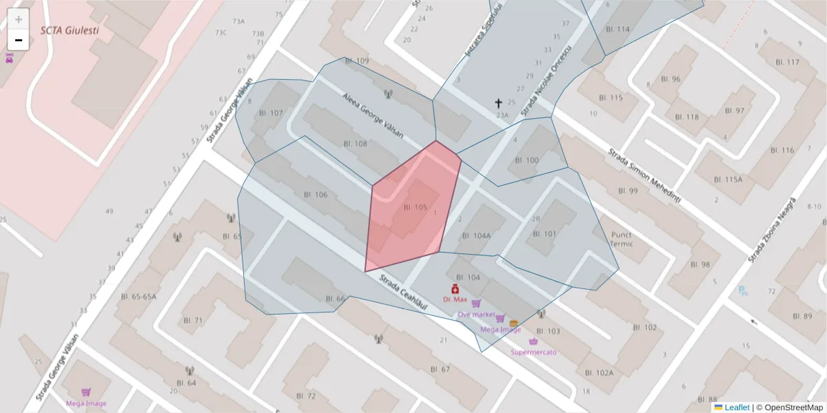 Hartă a codului poștal  și a codurilor poștale învecinate