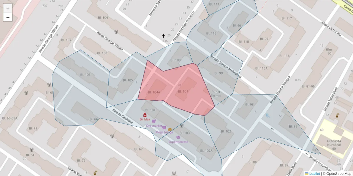 Hartă a codului poștal  și a codurilor poștale învecinate