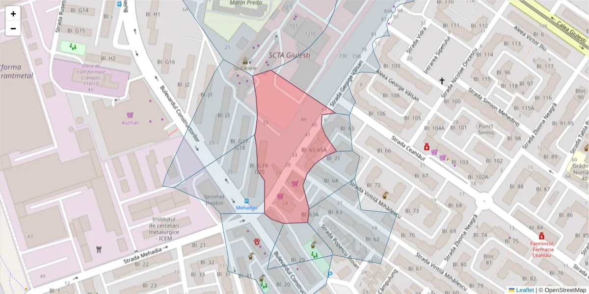 Hartă a codului poștal  și a codurilor poștale învecinate