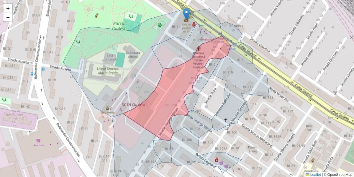 Hartă a codului poștal  și a codurilor poștale învecinate