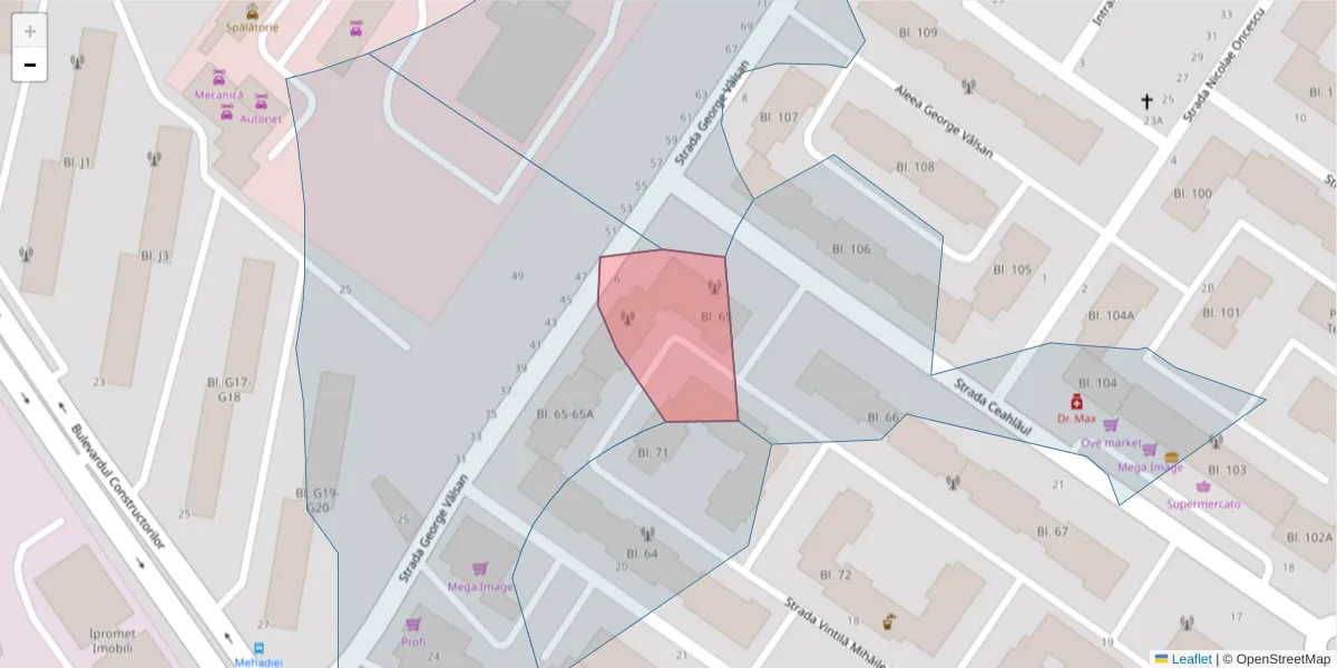 Hartă a codului poștal  și a codurilor poștale învecinate