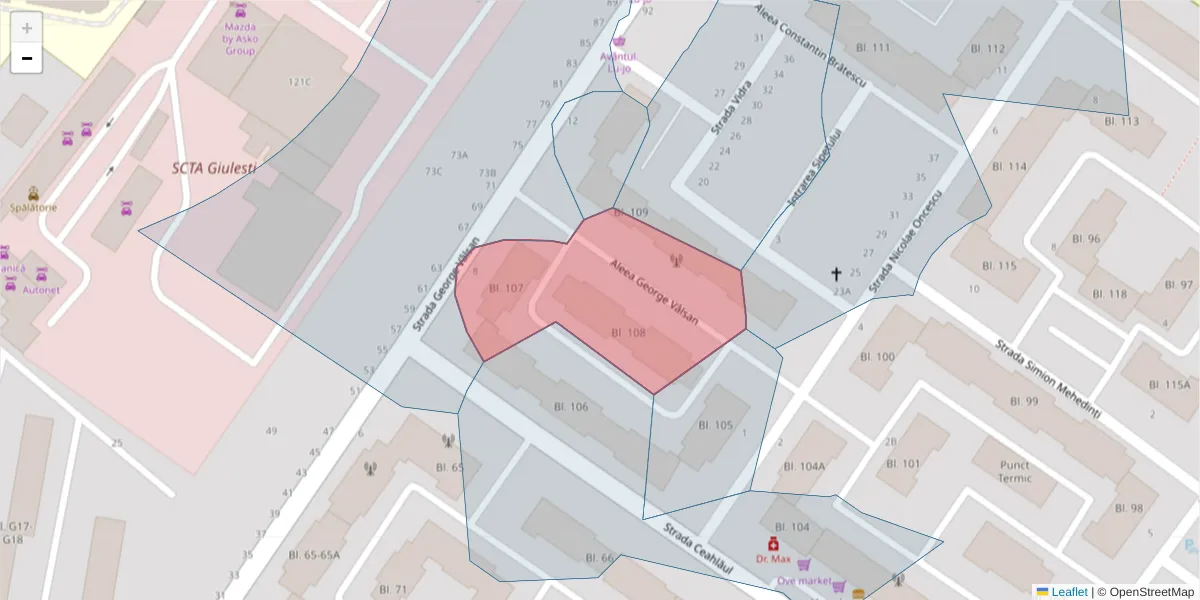 Hartă a codului poștal  și a codurilor poștale învecinate