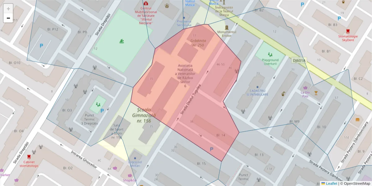 Hartă a codului poștal  și a codurilor poștale învecinate